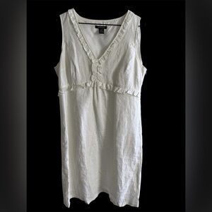 White linen midi Sleeveless V-Neck Dress. Sz 12